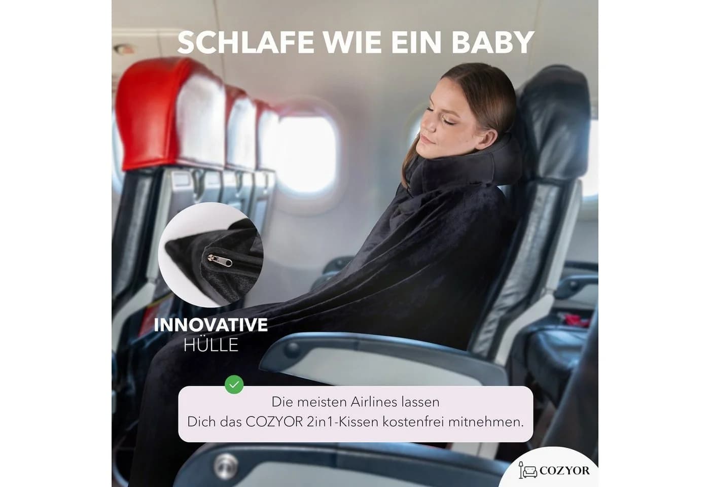 Cozyor Nackenstützkissen Memory Schaum Reise-Set Schwarz