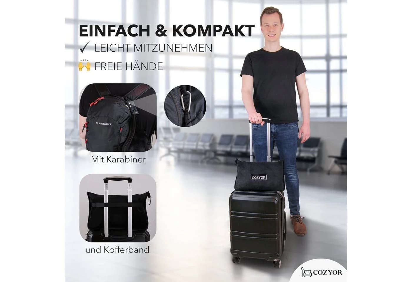 Cozyor Nackenstützkissen Memory Schaum Reise-Set Schwarz - Bild 3
