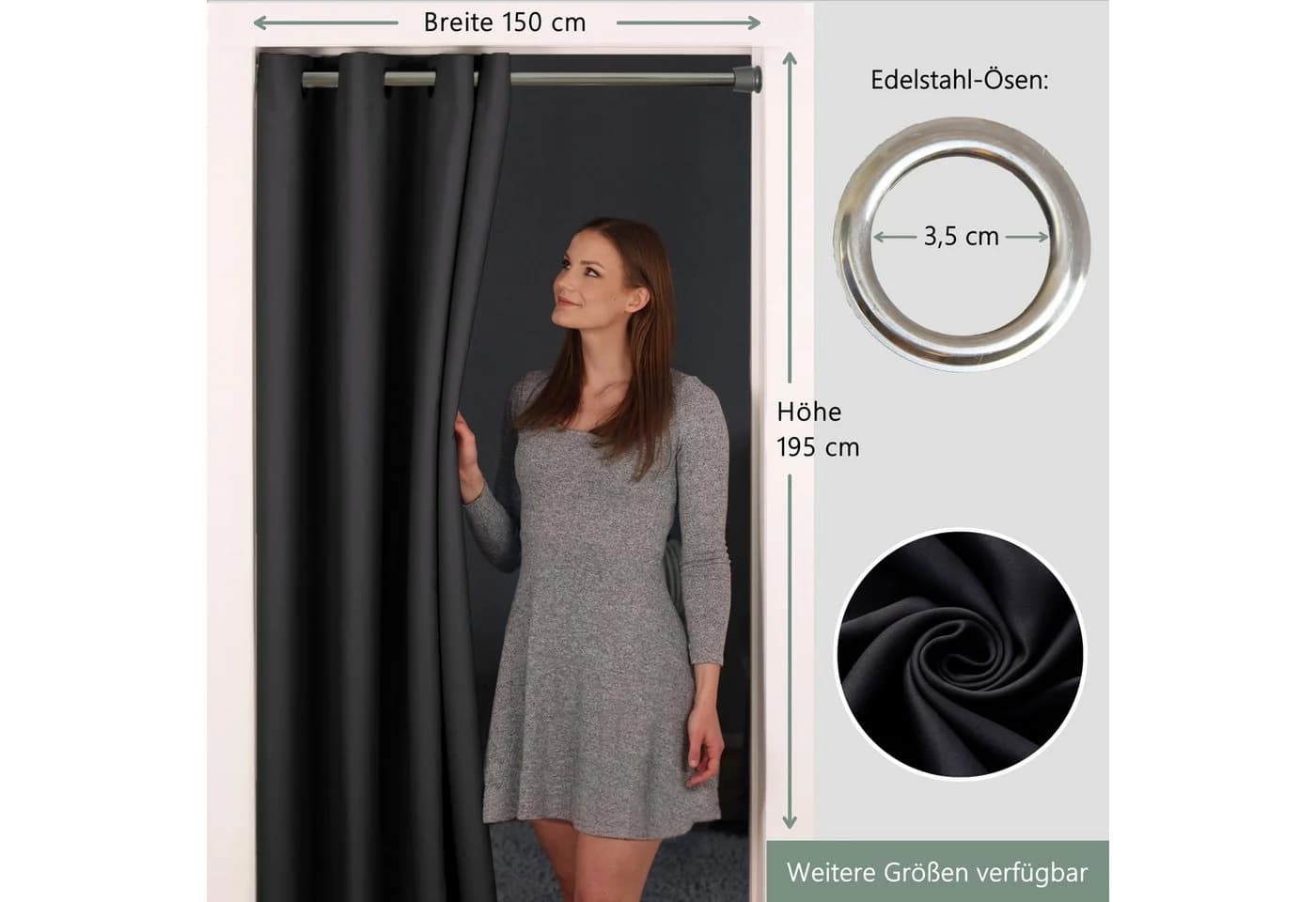 tinycurtains Türvorhang 100% Polyester Blickdicht Schwarz Eclipse