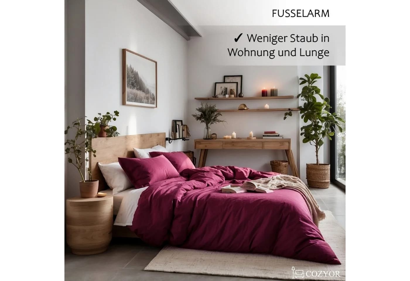Cozyor Bettwäsche Allergiker Mikrofaser Bordeaux-Rot 3-teilig - Bild 3