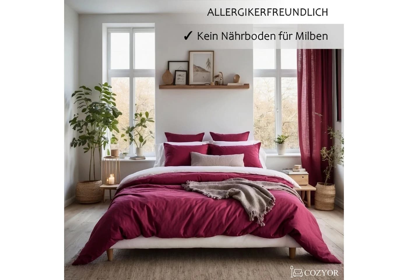 Cozyor Bettwäsche Allergiker Mikrofaser Bordeaux-Rot 3-teilig - Bild 4