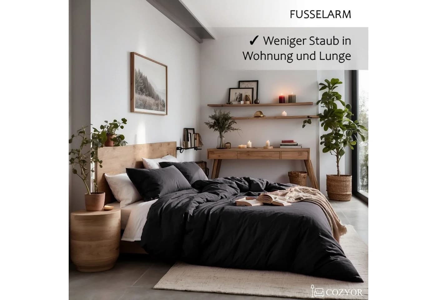 Cozyor Bettwäsche Allergiker Schwarz Mikrofaser 3-teilig Extra Weich - Bild 3