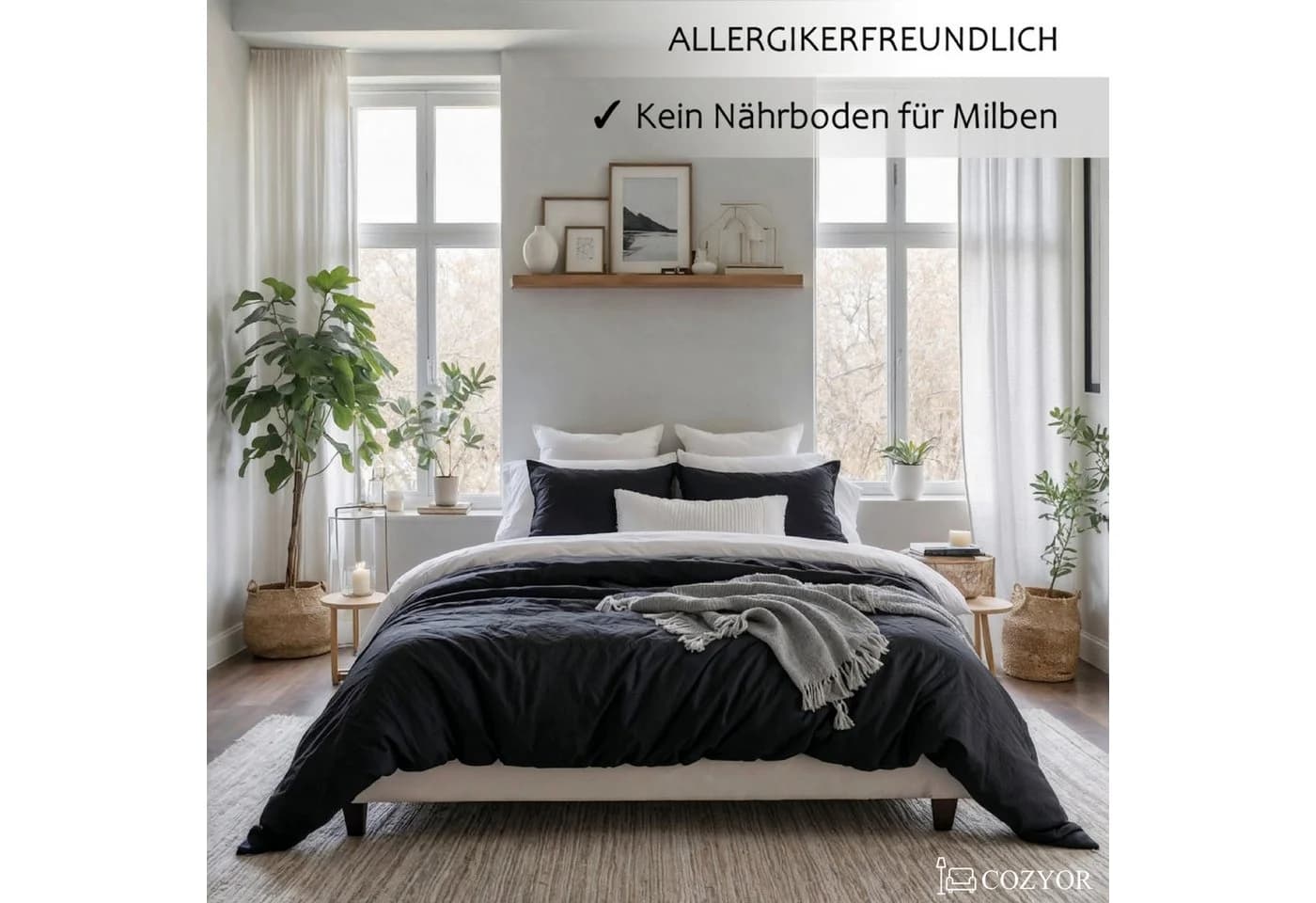 Cozyor Bettwäsche Allergiker Schwarz Mikrofaser 3-teilig Extra Weich - Bild 4