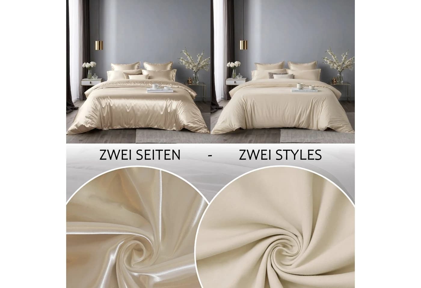 Cozyor Wendebettwäsche Satin & Mikrofaser Beige 3-teilig - Bild 3