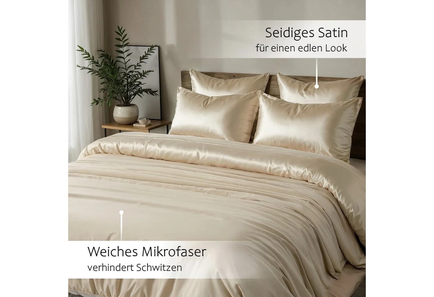 Cozyor Wendebettwäsche Satin & Mikrofaser Beige 3-teilig - Bild 4
