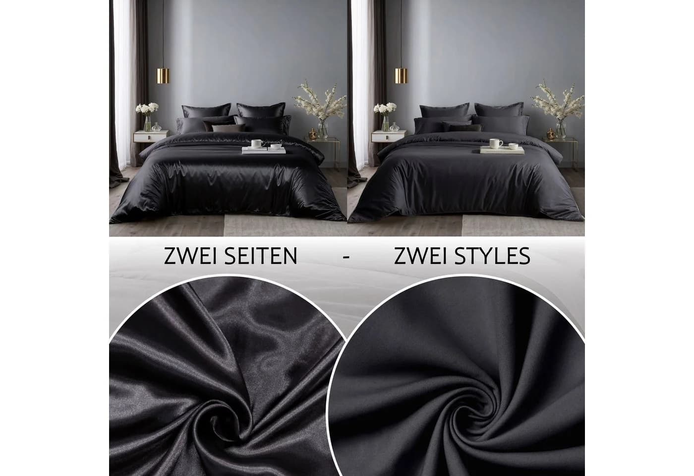 Cozyor Wendebettwäsche Schwarz Satin & Mikrofaser 3-teilig