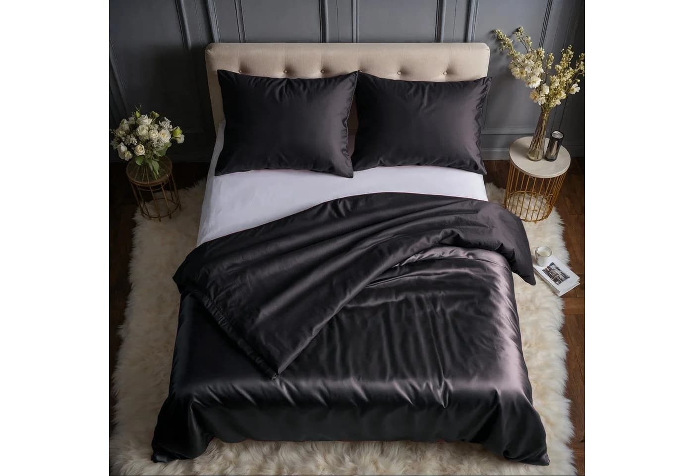 Cozyor Wendebettwäsche Schwarz Satin & Mikrofaser 3-teilig - Bild 2