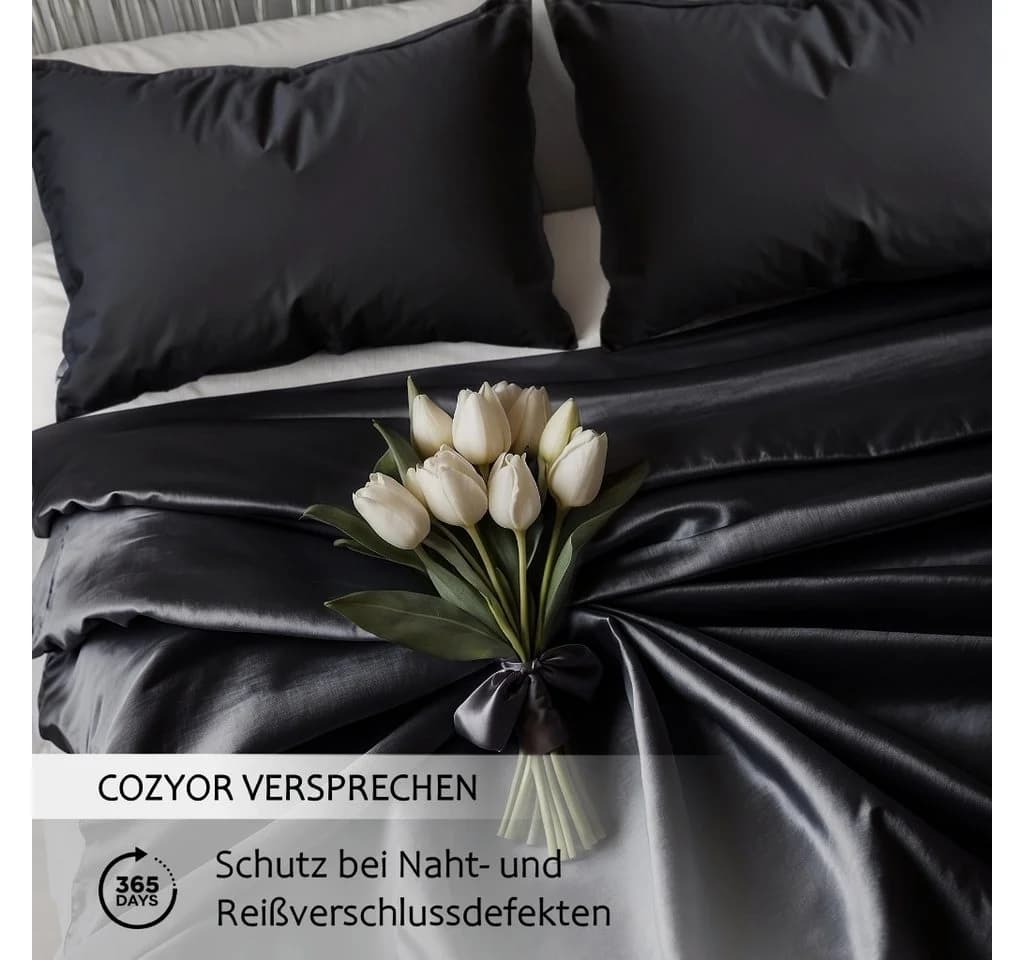 Cozyor Wendebettwäsche Schwarz Satin & Mikrofaser 3-teilig - Bild 5