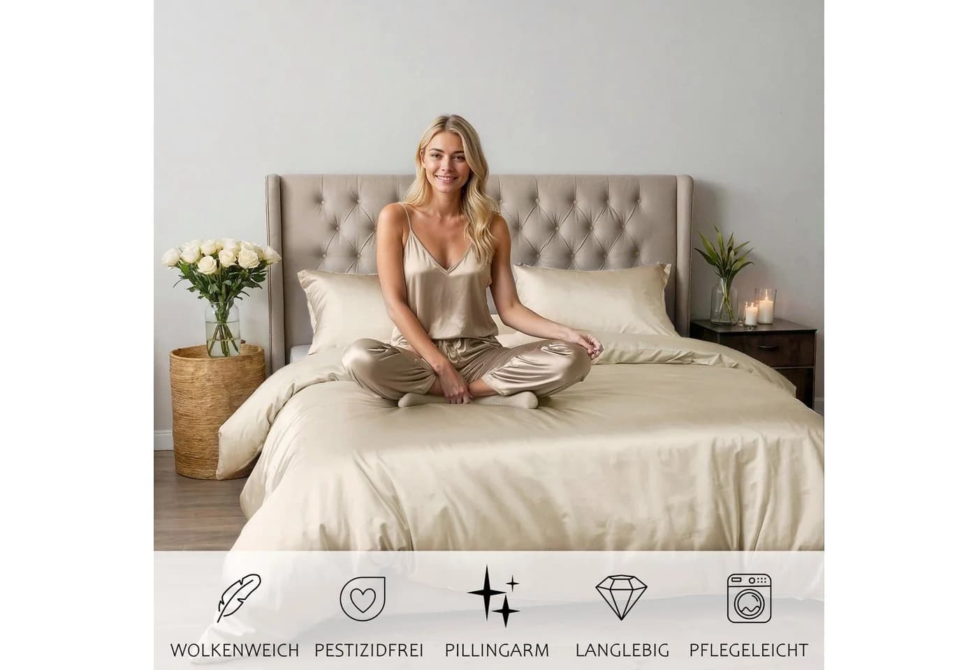 Cozyor Bettwäsche Satin Glänzend Beige Driftwood 3-teilig - Bild 4