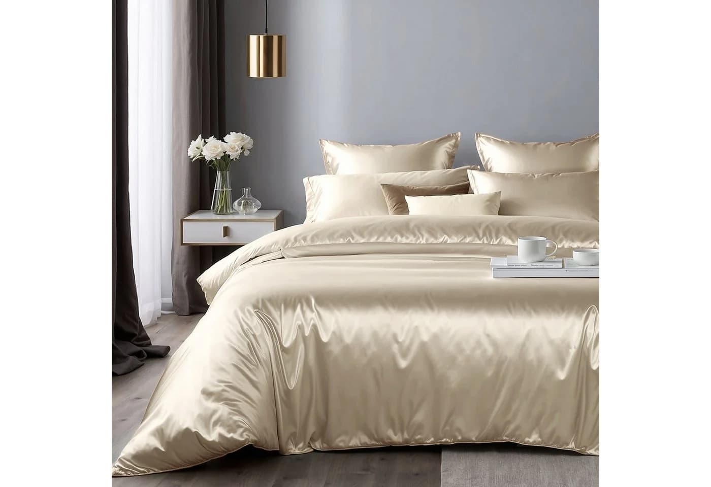 Cozyor Bettwäsche Satin Glänzend Beige Driftwood 3-teilig - Bild 5