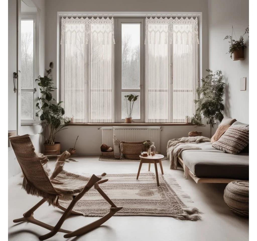 Cozyor Makramee Vorhang Weiß mit Stange - Bild 5