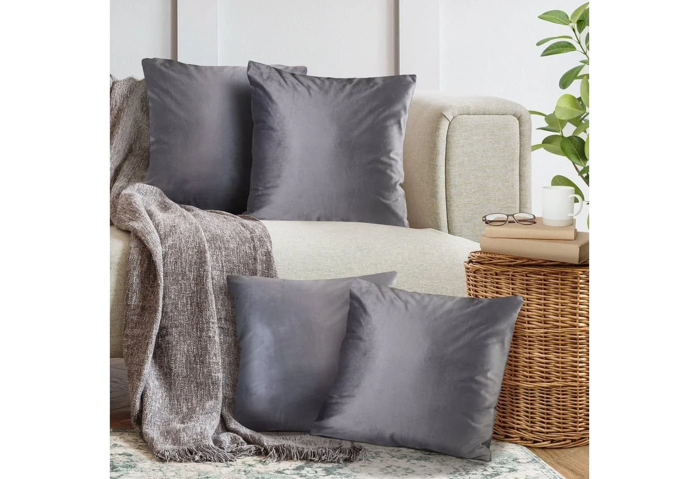 Cozyor Samt Kissenbezug 40x40 cm Anthrazit mit Reißverschluss - Bild 2