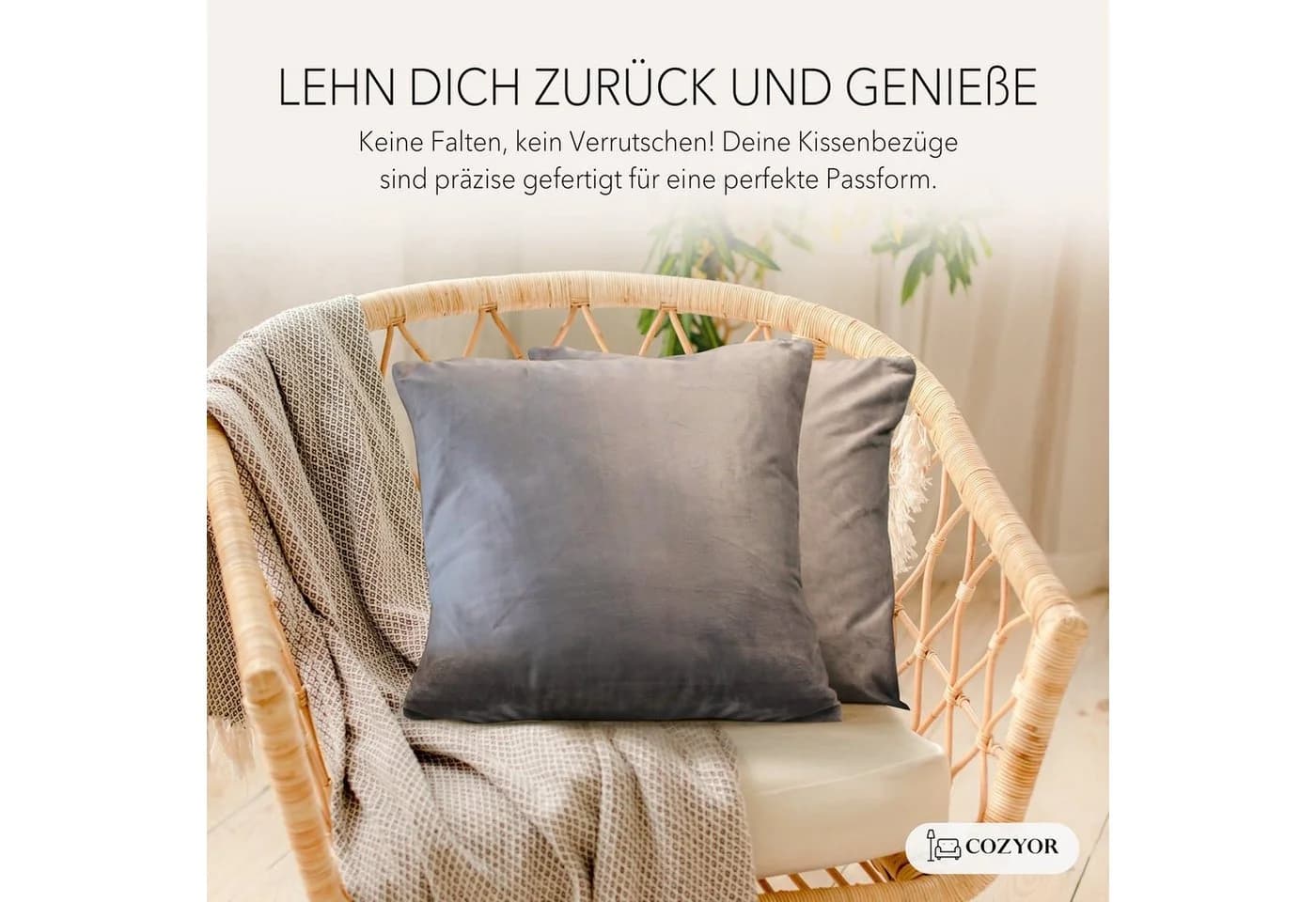Cozyor Samt Kissenbezug 40x40 cm Anthrazit mit Reißverschluss - Bild 3