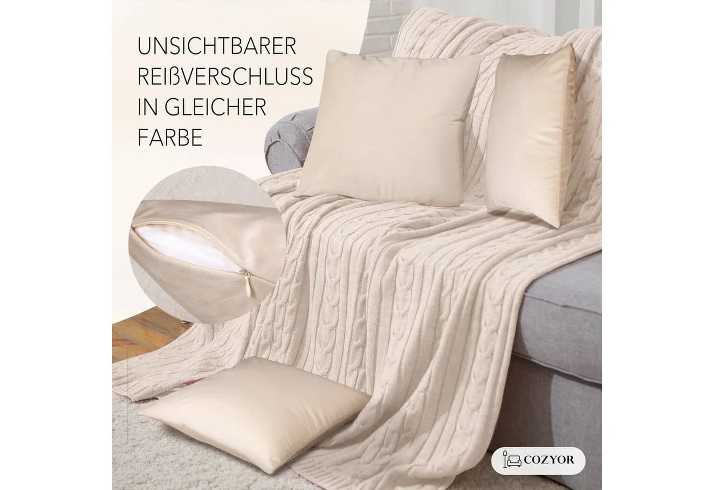 Cozyor Kissenbezug Samt Beige 40x40 cm 4 Stück - Bild 5