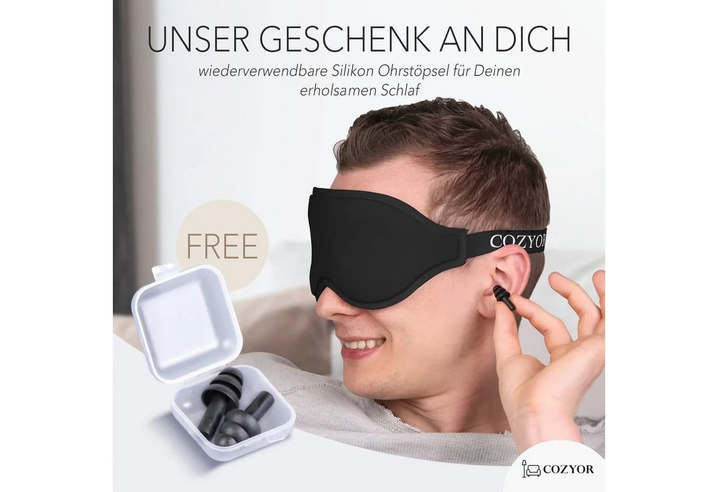 Cozyor Nackenkissen Memory Schwarz mit Schlafmaske & Tasche - Bild 4
