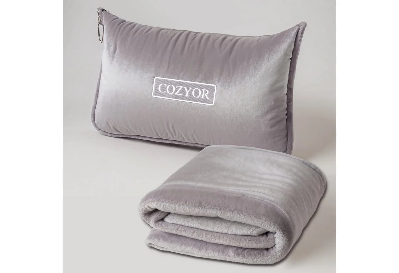 Cozyor 2-in-1 Reisedecke & Reisekissen Hellgrau Flanell - Bild 2