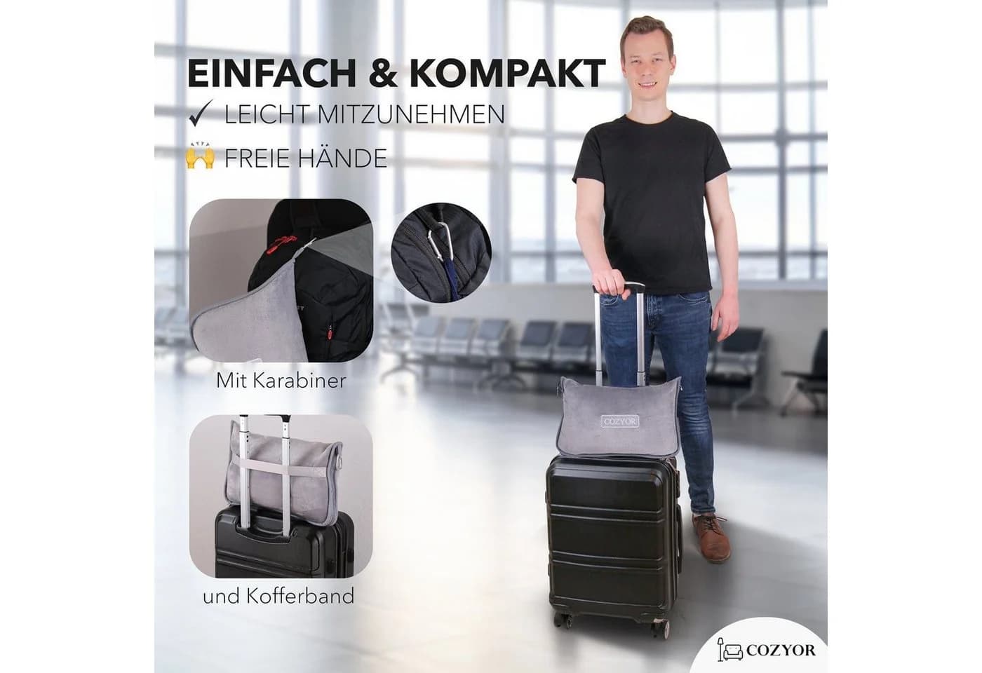 Cozyor 2-in-1 Reisedecke & Reisekissen Hellgrau Flanell - Bild 3