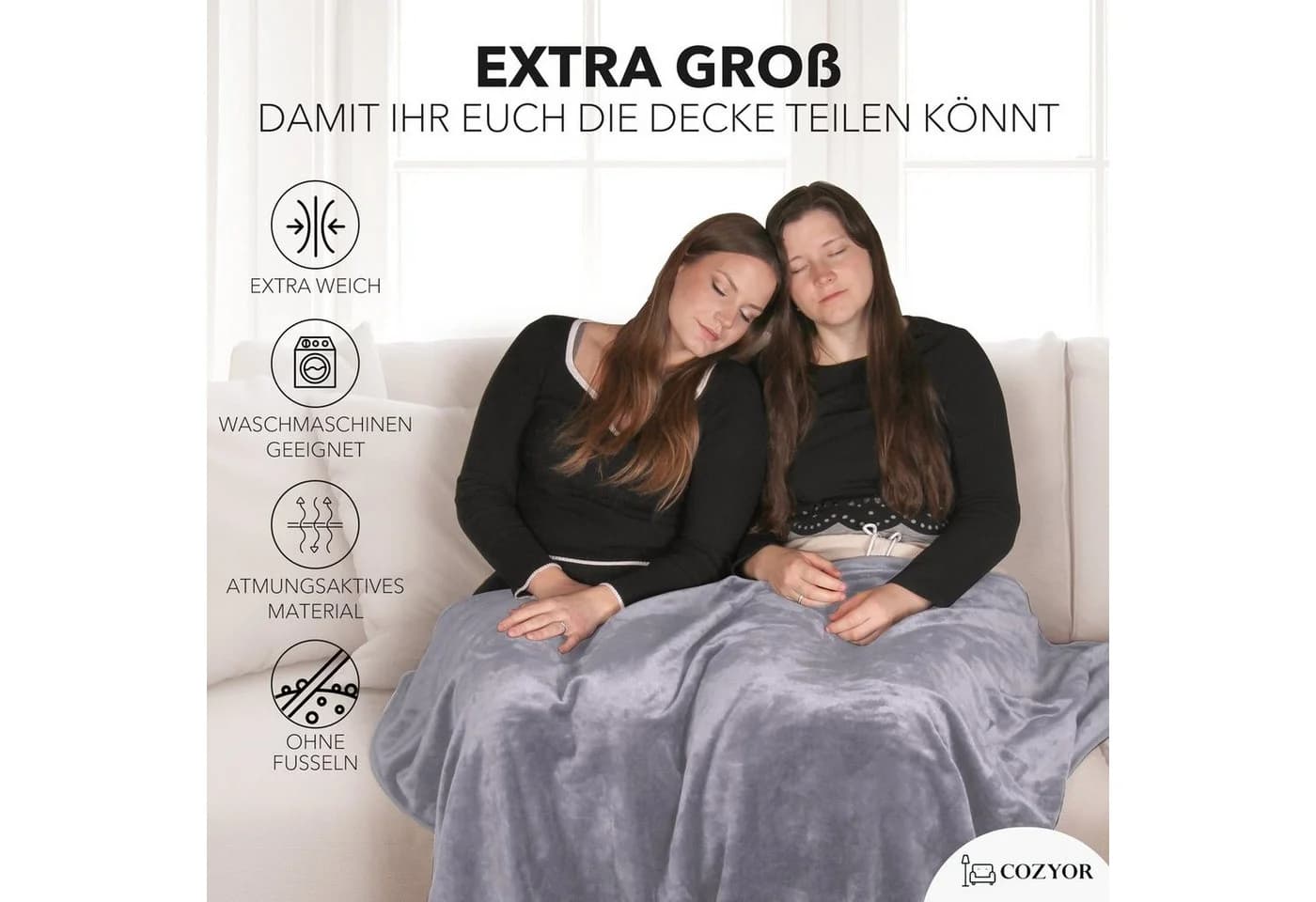 Cozyor 2-in-1 Reisedecke & Reisekissen Hellgrau Flanell - Bild 4