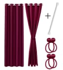 Cozyor Vorhang Set 2x Gardine verdunkelnd Polyester Bordeaux mit Stange Bild 2
