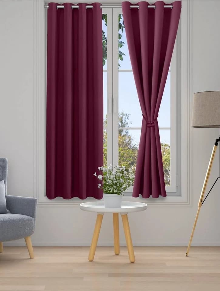 Cozyor Vorhang Set 2x Gardine verdunkelnd Polyester Bordeaux mit Stange - Bild 3