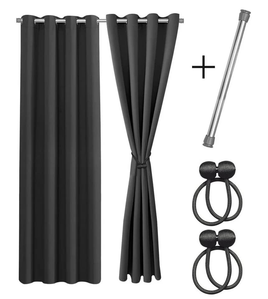 Cozyor Vorhang Set 2x Anthrazit mit Stange ohne Bohren - Bild 2