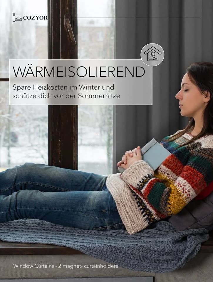 Cozyor Vorhang Set 2x Anthrazit mit Stange ohne Bohren - Bild 4