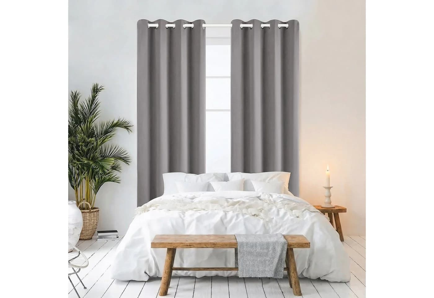 Cozyor Vorhang Set 2x Gardine Grau Verdunkelnd mit Stange - Bild 5
