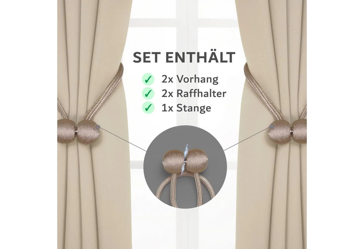 Cozyor Vorhang Set Beige mit Stange ohne Bohren