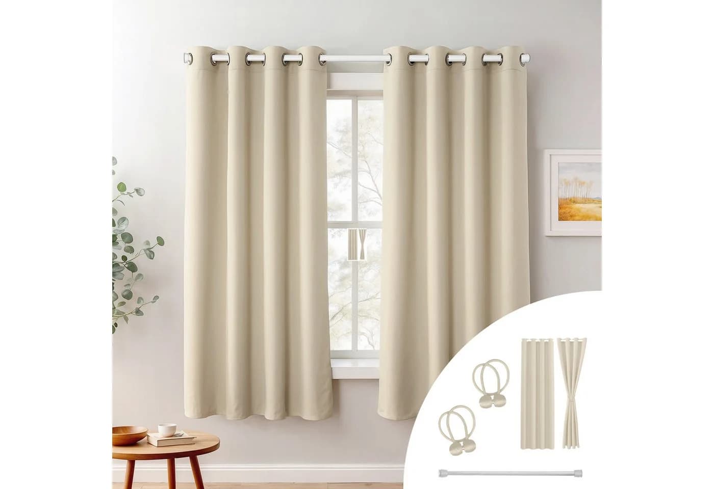 Cozyor Vorhang Set Beige mit Stange ohne Bohren - Bild 2