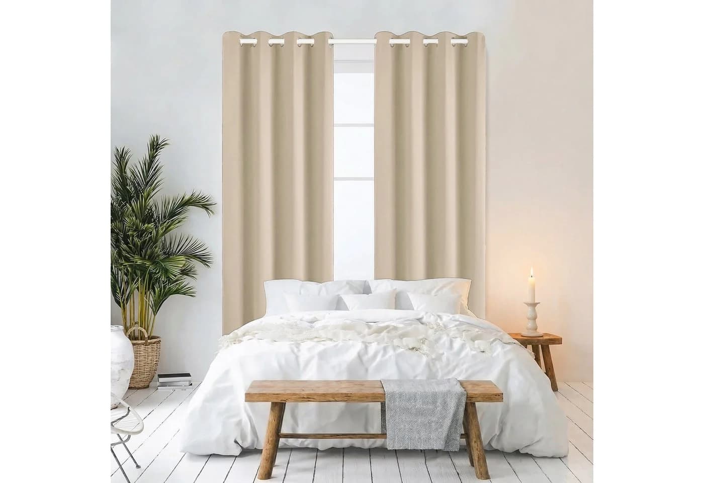Cozyor Vorhang Set Beige mit Stange ohne Bohren - Bild 5