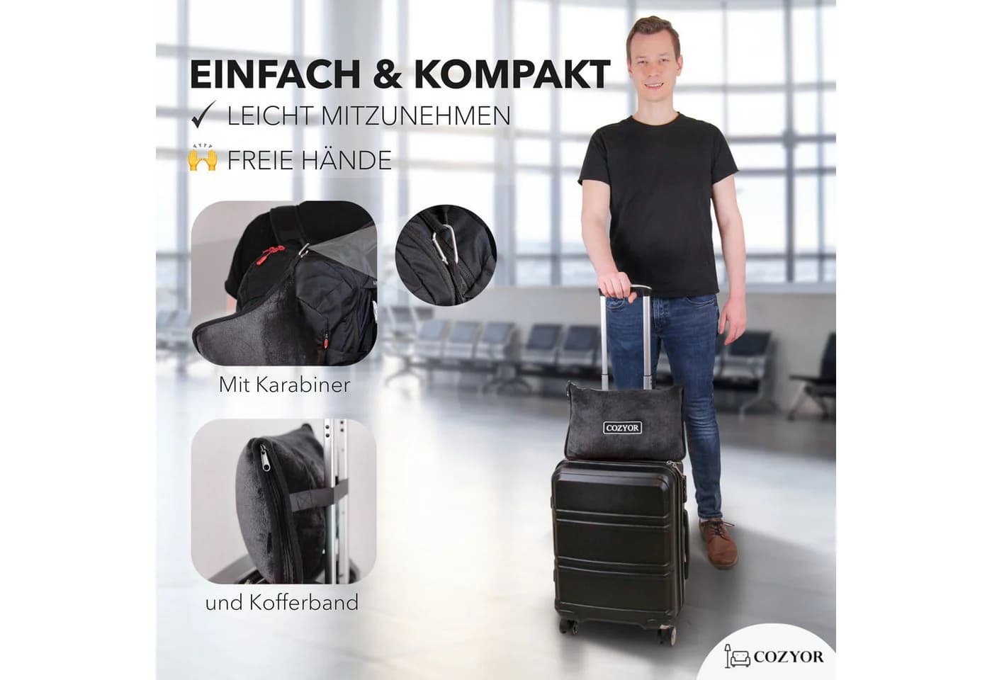 Cozyor 2-in-1 Reisekissen und Reisedecke Anthrazit mit Befestigung - Bild 3