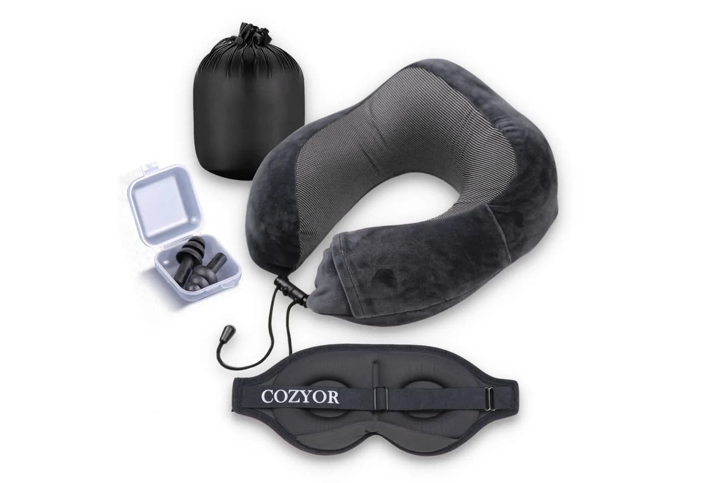 Cozyor Nackenkissen Memory Schaum mit Schlafmaske Set Grau - Bild 2