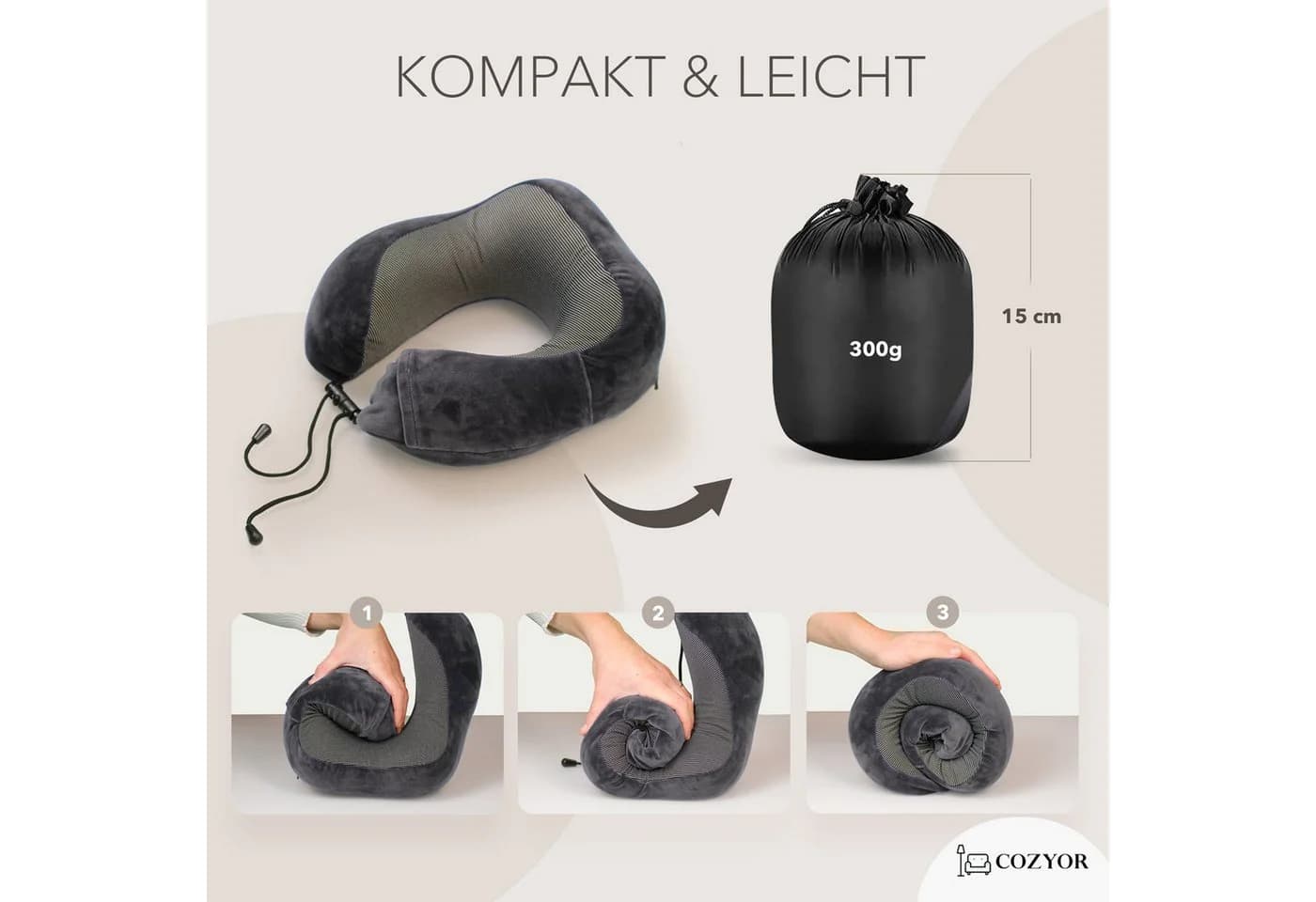 Cozyor Nackenkissen Memory Schaum mit Schlafmaske Set Grau - Bild 4