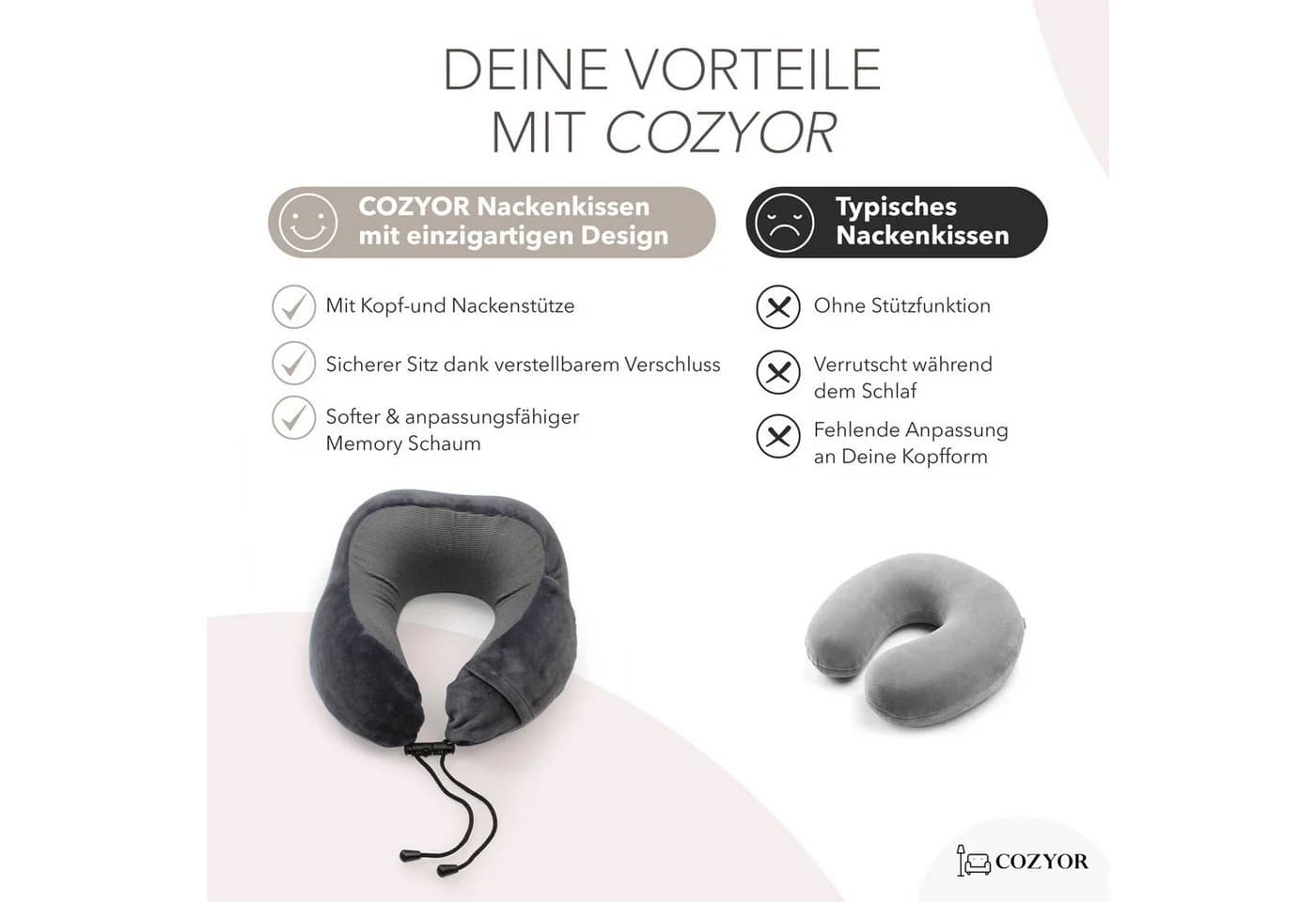 Cozyor Nackenkissen Memory Schaum mit Schlafmaske Set Grau - Bild 5