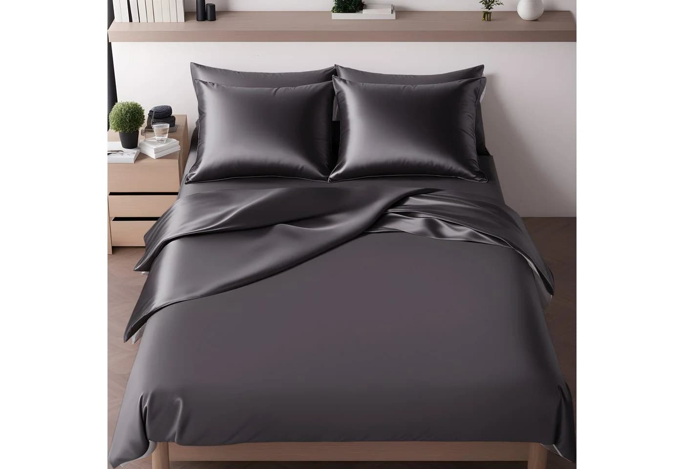 Cozyor Wendebettwäsche Satin & Mikrofaser Anthrazit 3-teilig - Bild 2