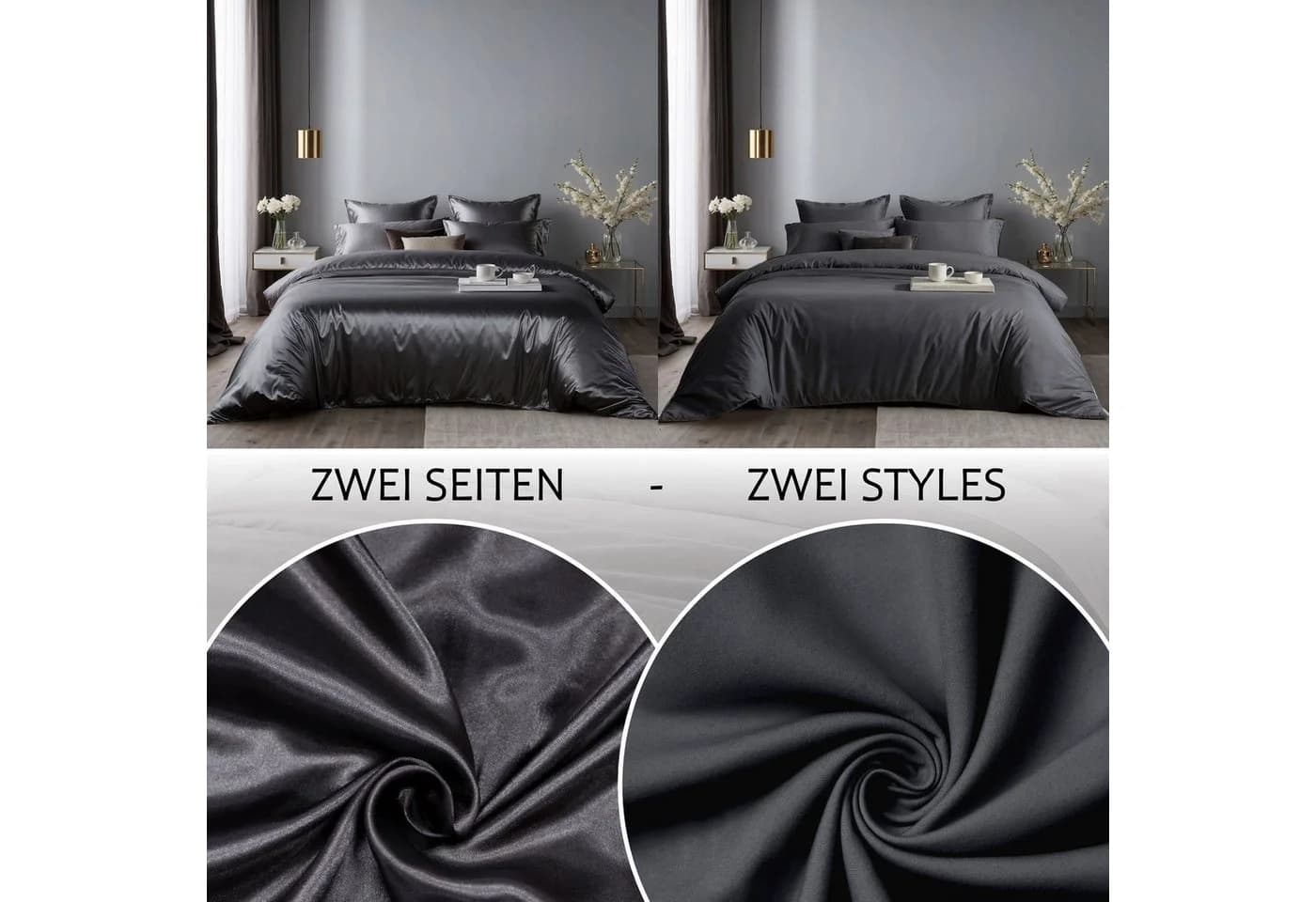 Cozyor Wendebettwäsche Satin & Mikrofaser Anthrazit 3-teilig - Bild 3