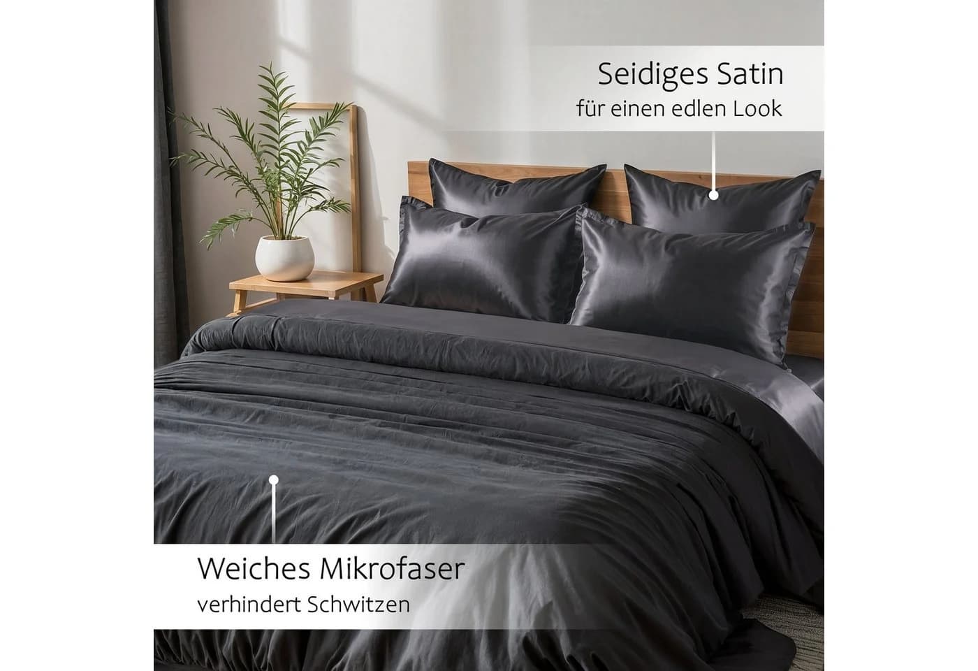 Cozyor Wendebettwäsche Satin & Mikrofaser Anthrazit 3-teilig - Bild 4