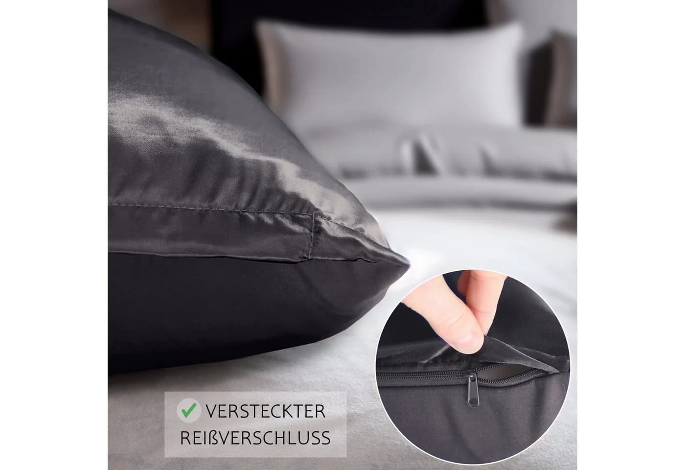 Cozyor Wendebettwäsche Satin & Mikrofaser Anthrazit 3-teilig - Bild 5