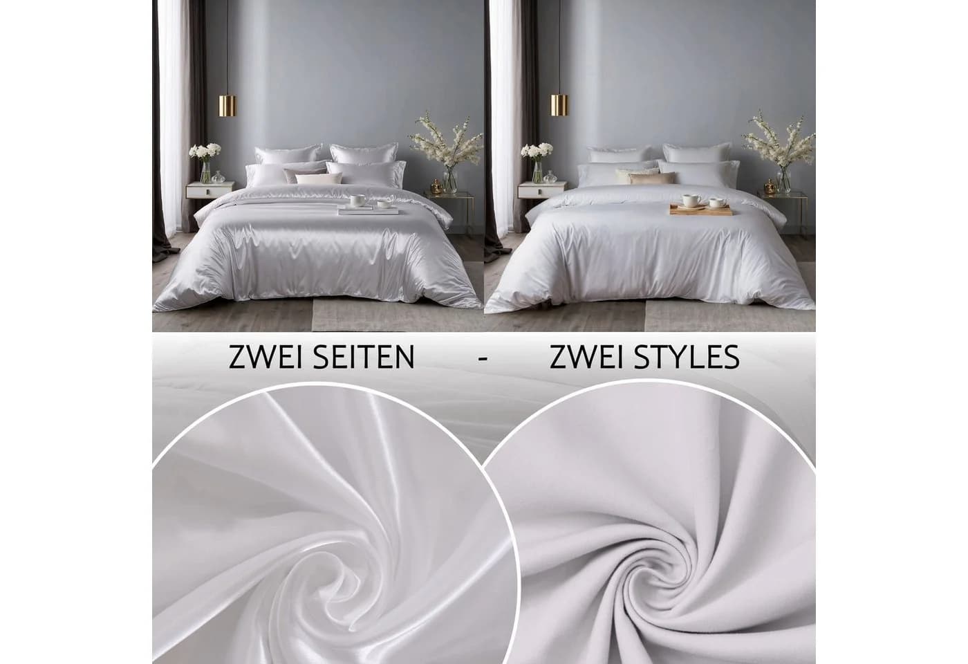 Cozyor Wendebettwäsche Satin & Mikrofaser Weiß 3-teilig - Bild 3