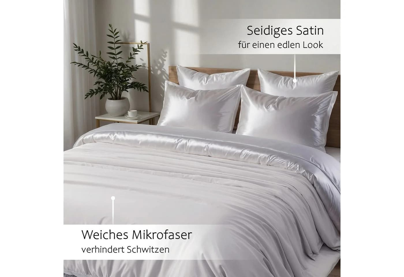 Cozyor Wendebettwäsche Satin & Mikrofaser Weiß 3-teilig - Bild 4