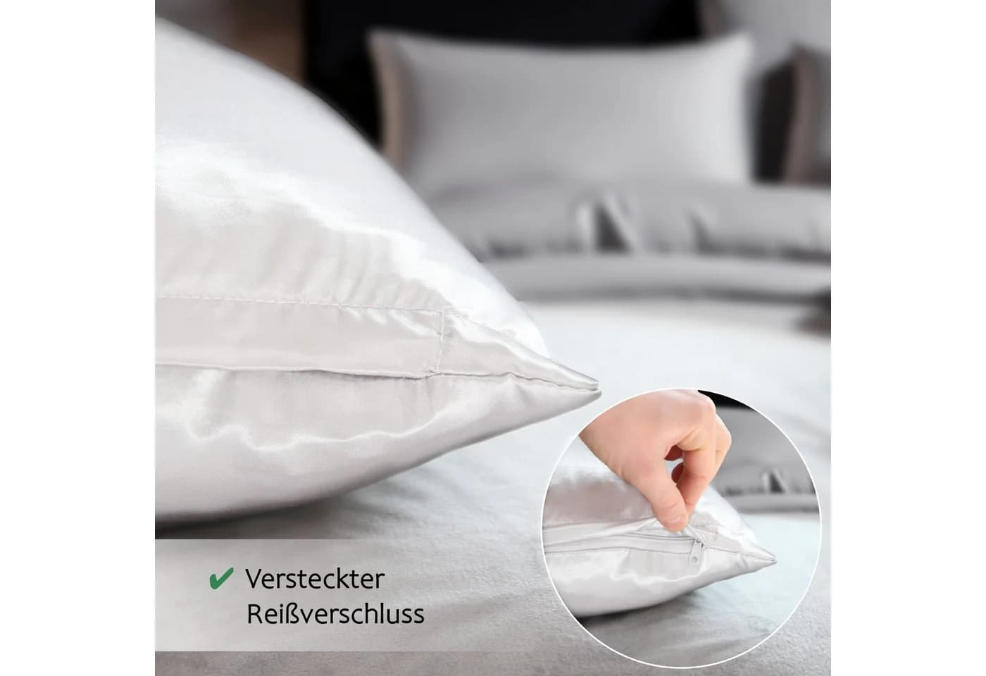 Cozyor Satin-Bettwäsche Weiß Purity 3-teilig mit Reißverschluss - Bild 3