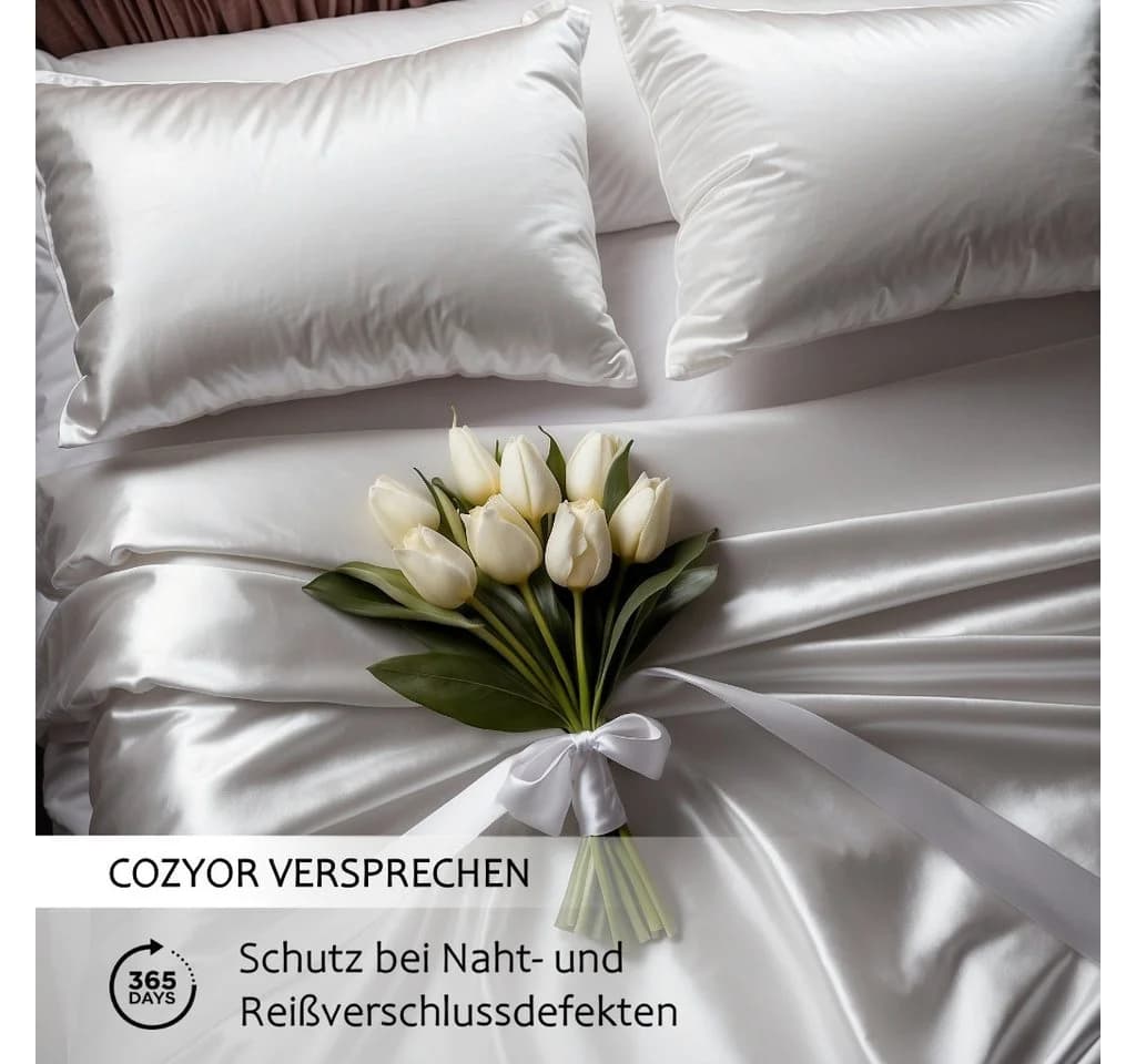 Cozyor Satin-Bettwäsche Weiß Purity 3-teilig mit Reißverschluss - Bild 4