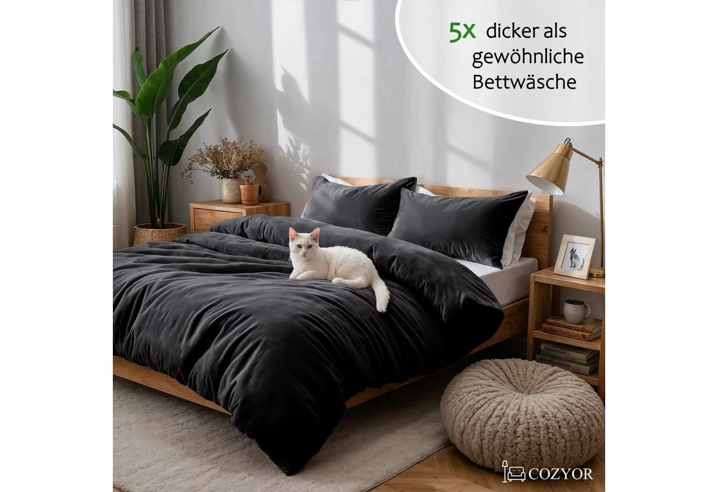 Cozyor Kuschelbettwäsche Schwarz Mikrofaser Flanell 3-teilig