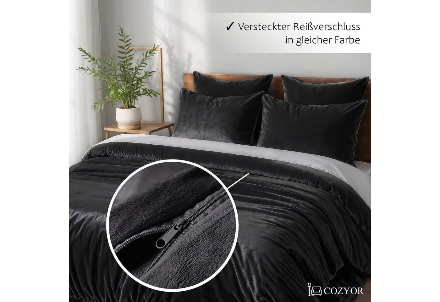 Cozyor Kuschelbettwäsche Schwarz Mikrofaser Flanell 3-teilig - Bild 4