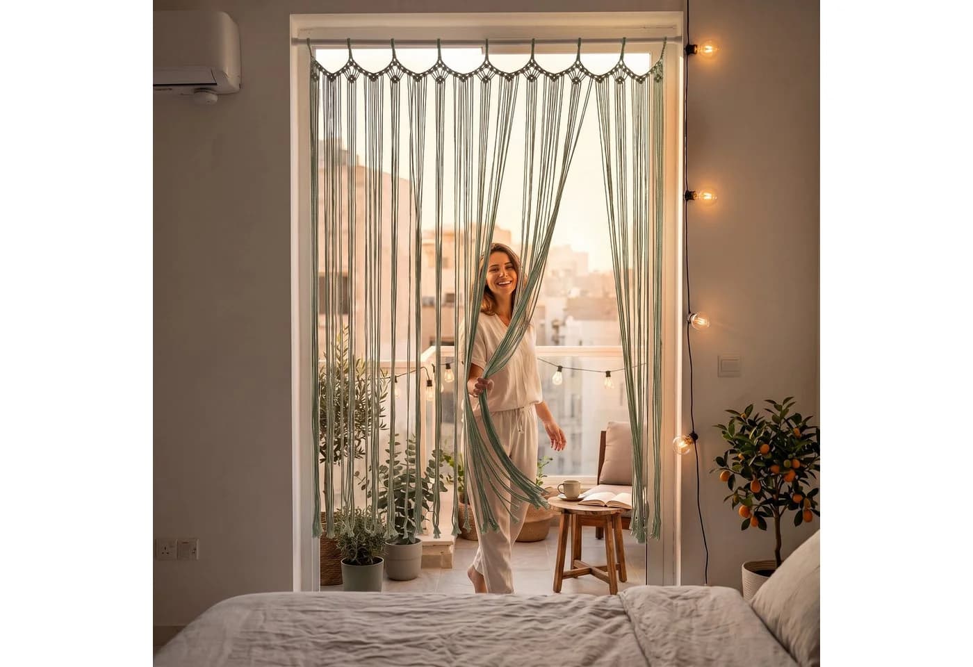 Cozyor Makramee Türvorhang Boho 100x200 cm mit Stange