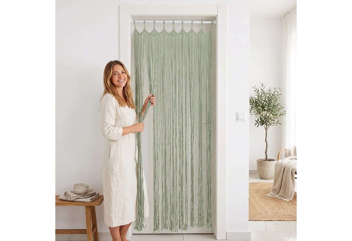 Cozyor Makramee Türvorhang Boho 100x200 cm mit Stange - Bild 2