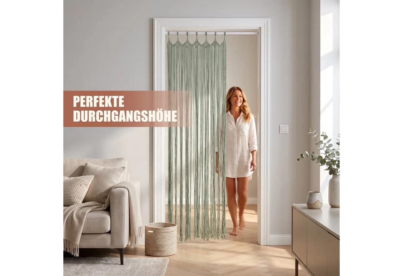 Cozyor Makramee Türvorhang Boho 100x200 cm mit Stange - Bild 4