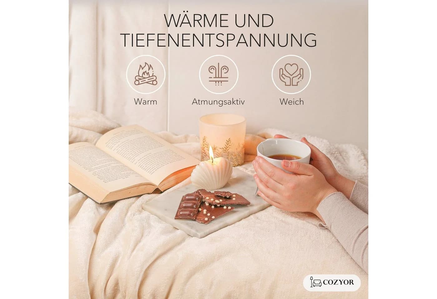 Cozyor Wohndecke Kuscheldecke XL warm Sherpa, dicke Sofadecke, hochwertige Tagesdecke Beige - Bild 4