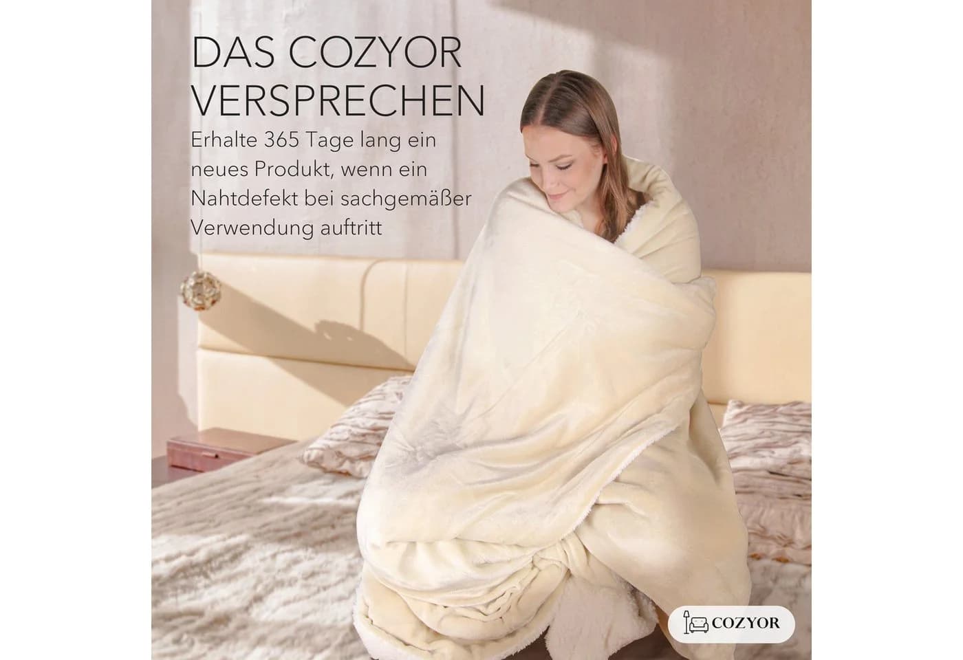 Cozyor Wohndecke Kuscheldecke XL warm Sherpa, dicke Sofadecke, hochwertige Tagesdecke Beige - Bild 5