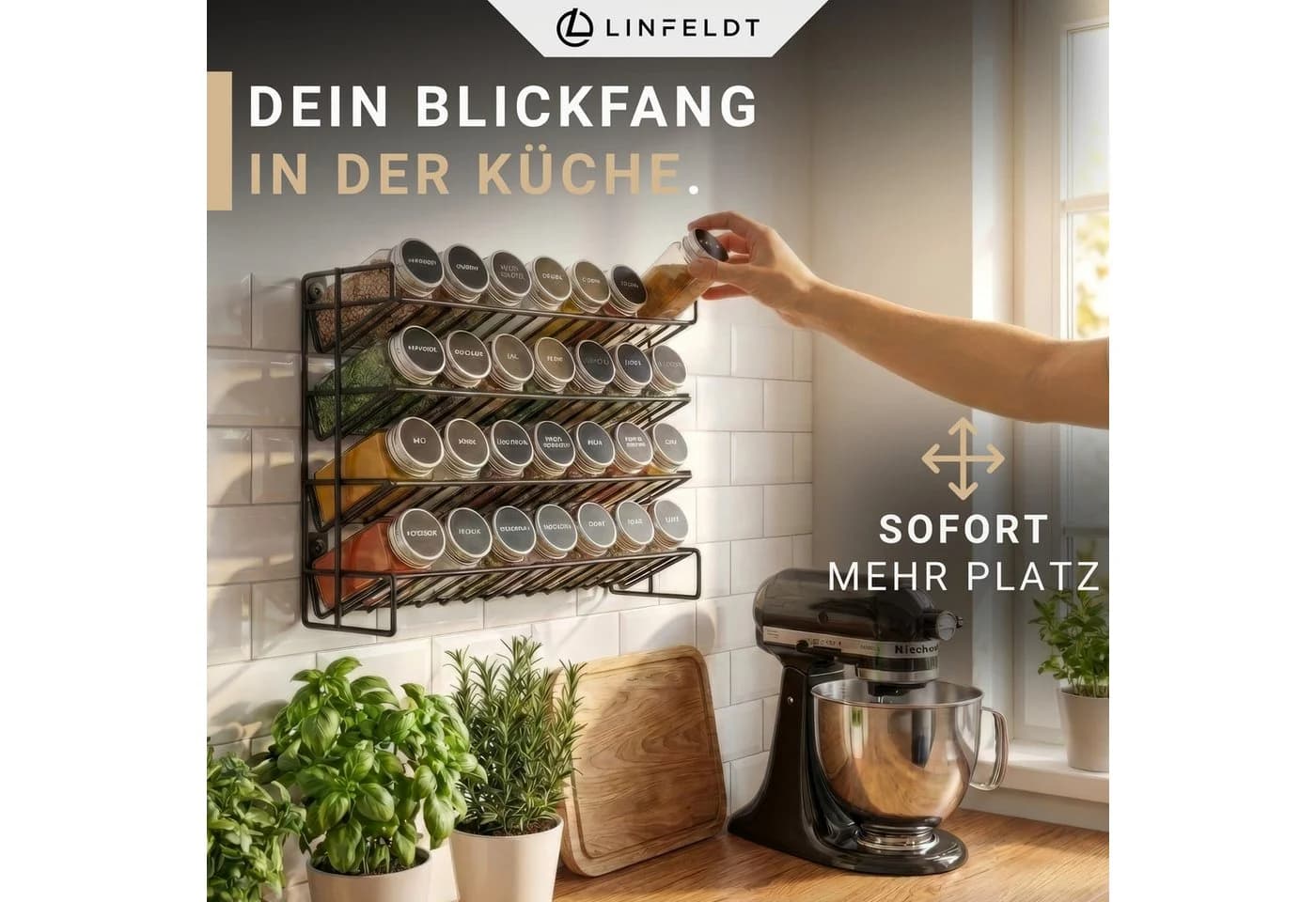 LINFELDT Gewürzregal 28 Gläser Schwarz Transparent